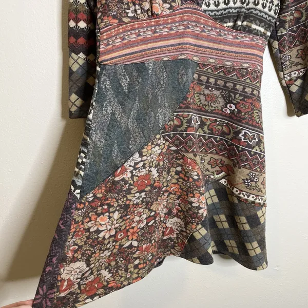 Women Patchwork Micro Dress Tunic Y2K Babydoll Twee‎ S Gilmore Hippie 3/4 Sleeve - Image 5