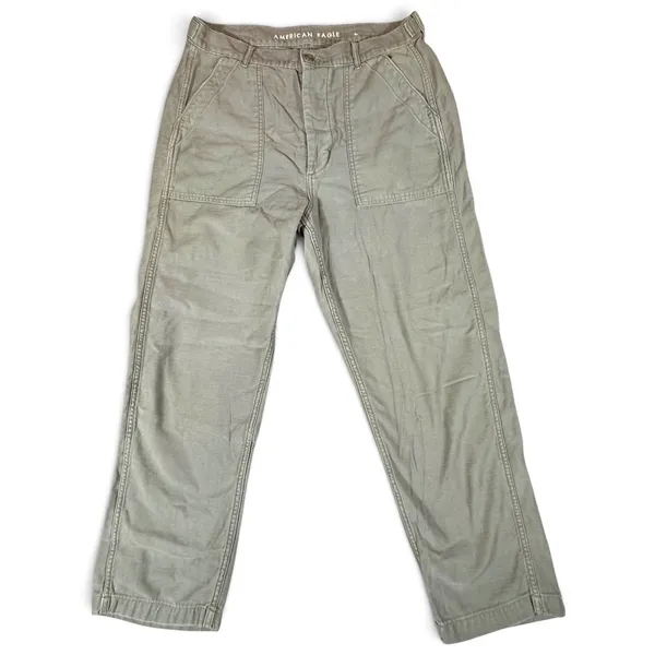 American Eagle Women 14 Olive Green Utility Cargo Pants High Rise Button Fly - Image 3