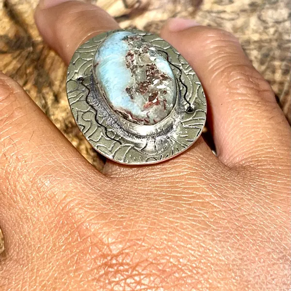 Larimar Crystal Ring Size 7 1/4 Blue - Image 3