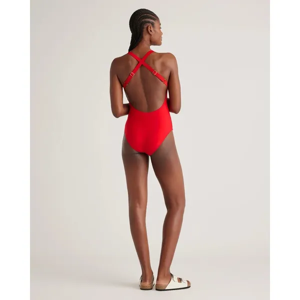 NWT Quince Cherry Red Italian Cross-Back One-Piece Swimsuit Size Large - Image 2