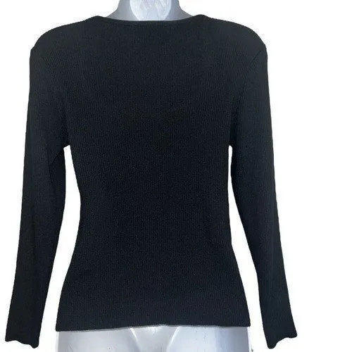 NANETTE LEPORE Black‎ Silver-tone Studded Scoop Neck Ribbed Knit L/S Top NWOT S - Image 5