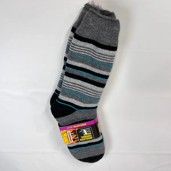 Escape Heat Insulated Thermal Socks Women 9 11 Gray Black Aqua‎ Stripe Cozy Warm - Image 2
