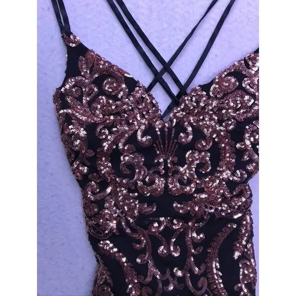 Windsor Mini Dress Womens Size 1 Black Rose Gold Sequin Damask Bodycon Cocktail - Image 7