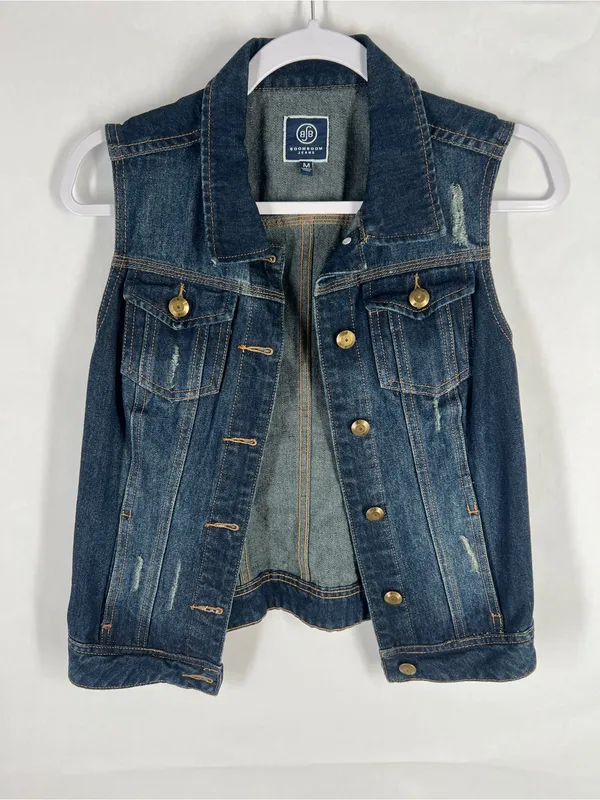 Boom‎ Boom Jeans Dark Wash Distressed Denim Vest Medium - Image 2