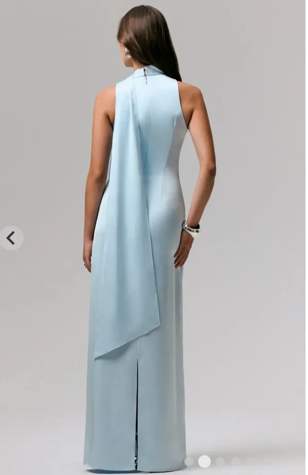 Club L Powder blue satin v-neck maxi slip dress with sash - Image 2