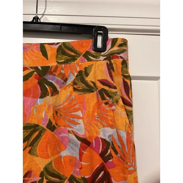 Women Linen Pants Wide Leg Orange Tropical Multi Color C&C California Size Large - Image 3