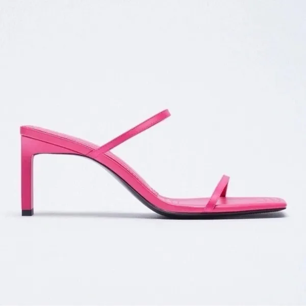 Zara Barbie Pink Heeled Thin Strappy Sandals Bloggers Fave Barbiecore Sz 7.5 💛🍄 - Image 2