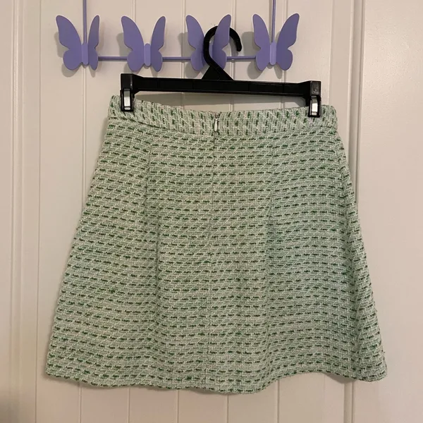 ZARA‎ women’s green cream woven patterned zip up lined miniskirt XS - Image 4