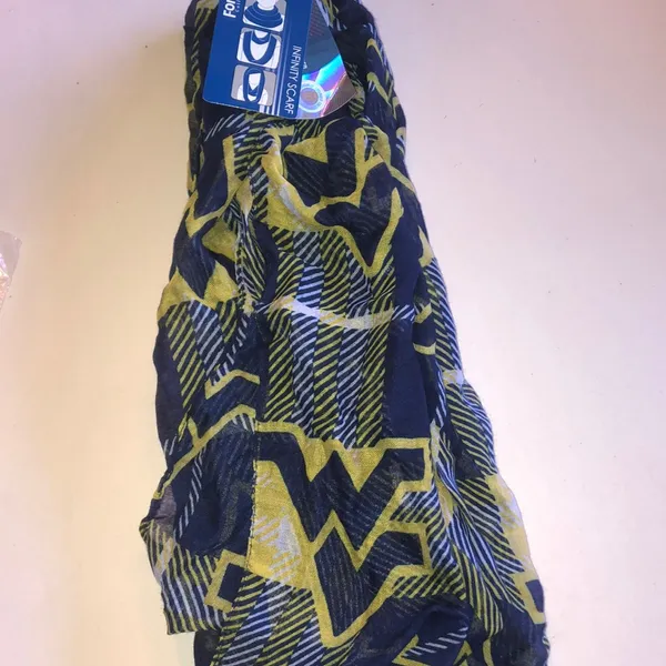 West Virginia WVU Infinity Scarf with Navy and Yellow Geometric Print - Image 2