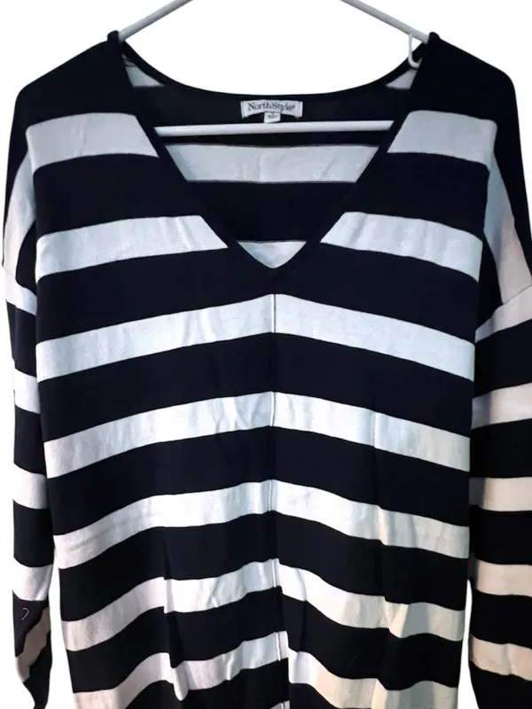 NorthStyle Striped Pullover Sweater Striped Navy White Large - Image 7