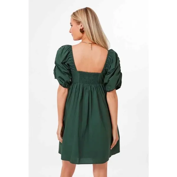Hyacinth House‎ Tuckernuck Sasha Mini Dress XS Green Cotton Poplin Babydoll Puff - Image 13