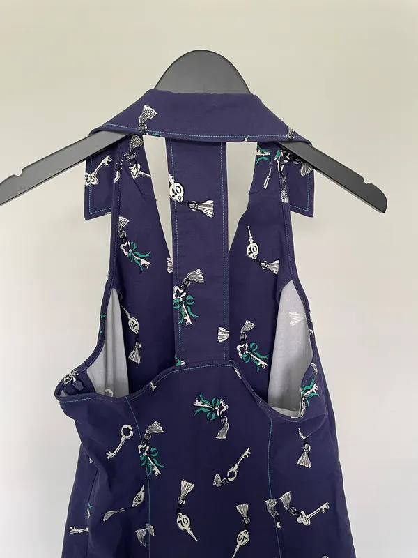 Maeve Anthropologie Key Print Halter Dress Navy Button Front Mini Dress NWT S - Image 3