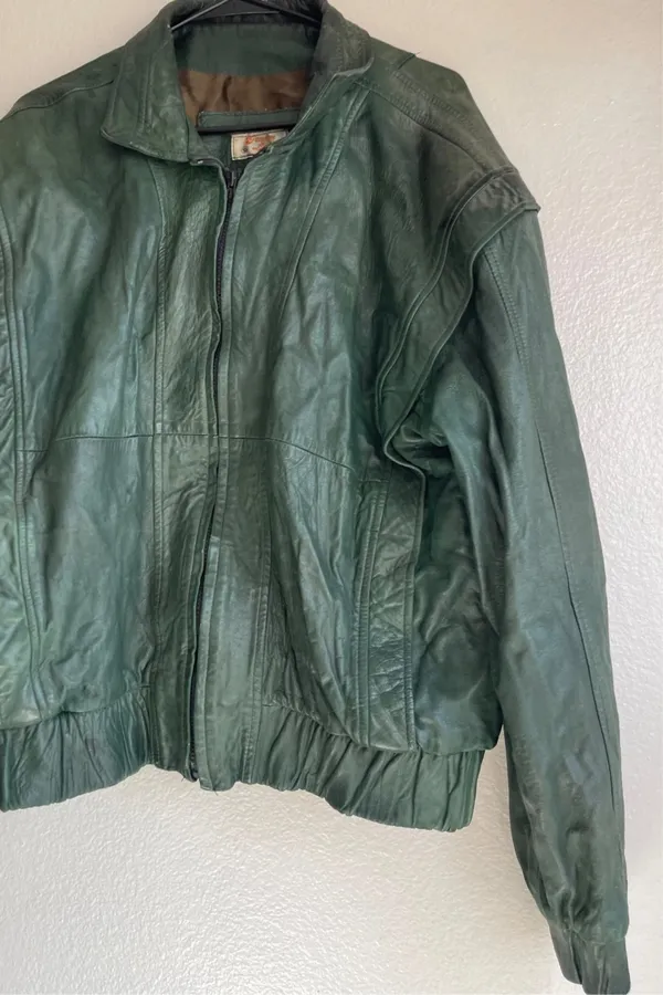 vintage dark green leather bomber jacket Full Zip Women’s Sz XL Made in Mexico - Image 3