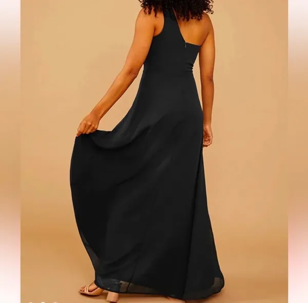 NWT Vow’d CHIC CHIFFON HOLLY DRESS size 2 black one shoulder wedding - Image 2