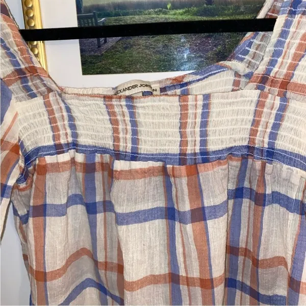 Alexander Jordan Blouse‎ Cream/Multi Plaid, sz M - Image 2