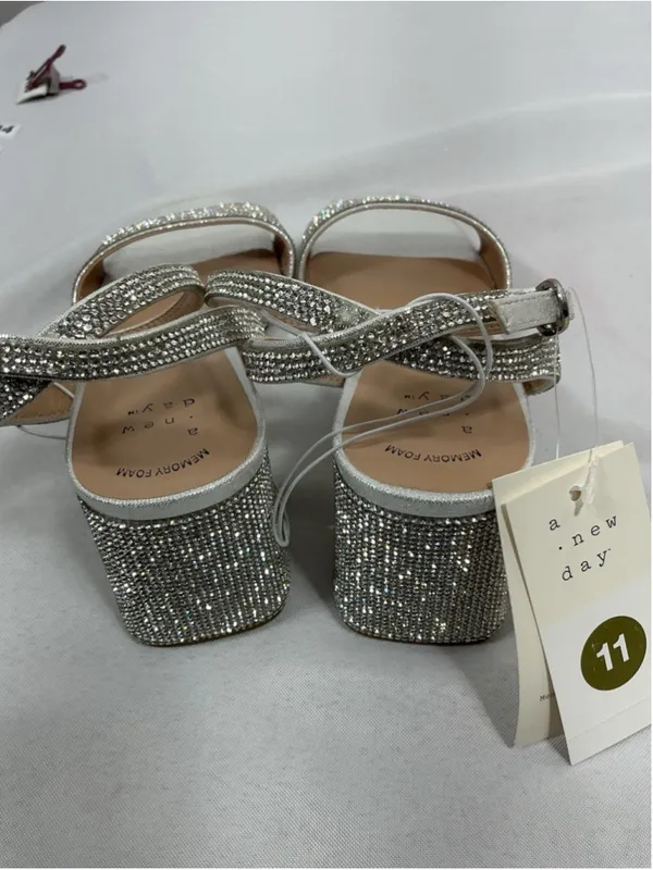 Womans NWT A New Day Shannon Strappy Dress Sandals Size 11 Silver Rhinestones - Image 4