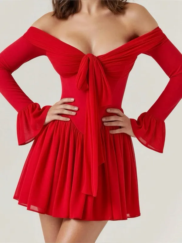 HOUSE OF CB Alana Off-Shoulder Mesh Mini Dress, Red, XS - Image 2