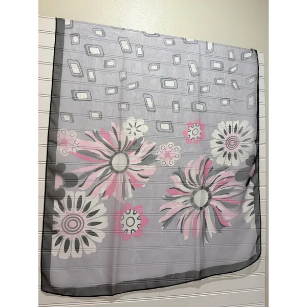 Okinawa Japan Scarf Grey Pink Butterfly Floral Sheer Geometric Print OS - Image 6
