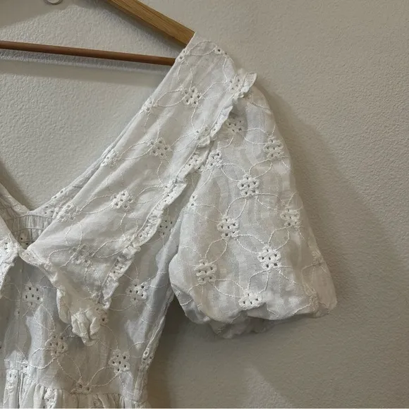 Zara White Embroidered Eyelet Lace Midi Dress‎ in Oyster White Size Small - Image 9