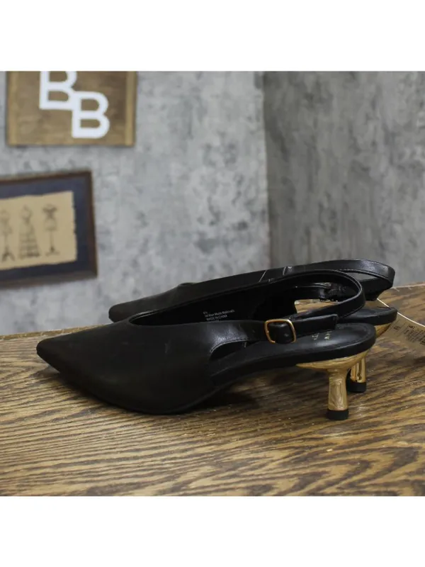 A New Day Womens Samantha Heels Slingback Faux Leather Black / Gold 6.5M - Image 2