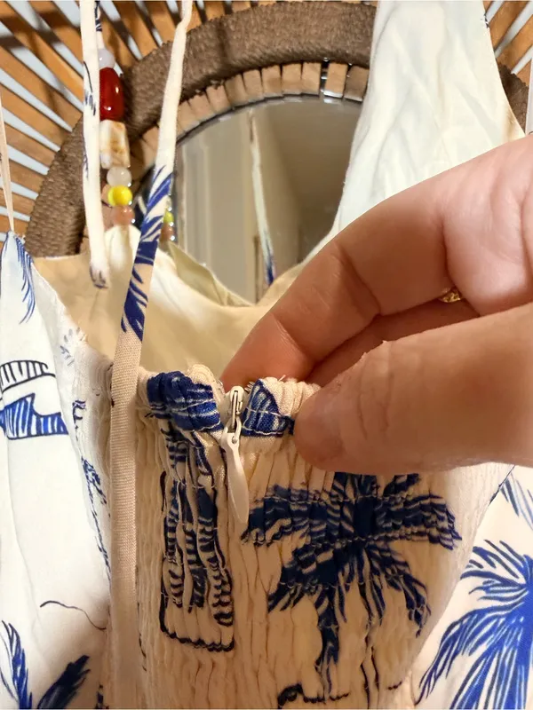 Lulus Inina Ivory & Blue Print Asymm Halter Printed Mini Dress Vacation Resort Beach - Image 10
