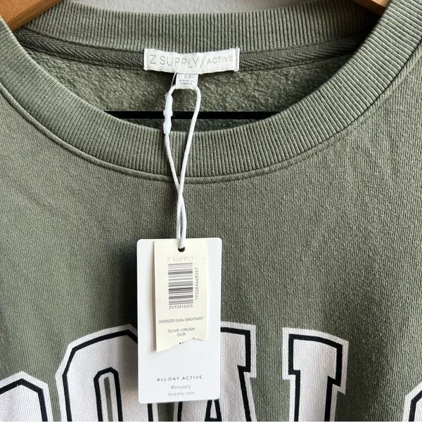 Z Supply NWT Olive Green 'GOALS' Oversized Crewneck Sweatshirt Size Medium - Image 5