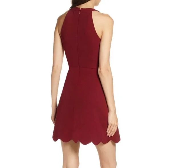 Lulus Mamacita Burgundy Halter Skater Dress Small - Image 2