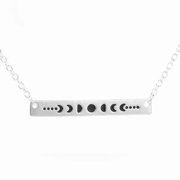 Boutique White Gold Plated‎ Celestial Necklace w/ Moon Phases Bar Pendant Necklace 16-18” - Image 12