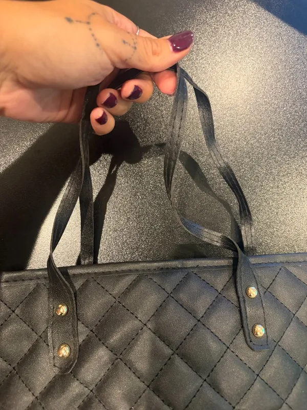 Plain Black Solid Black Purse Pocketbook Handbag Tote Bag w/ Straps - Image 2