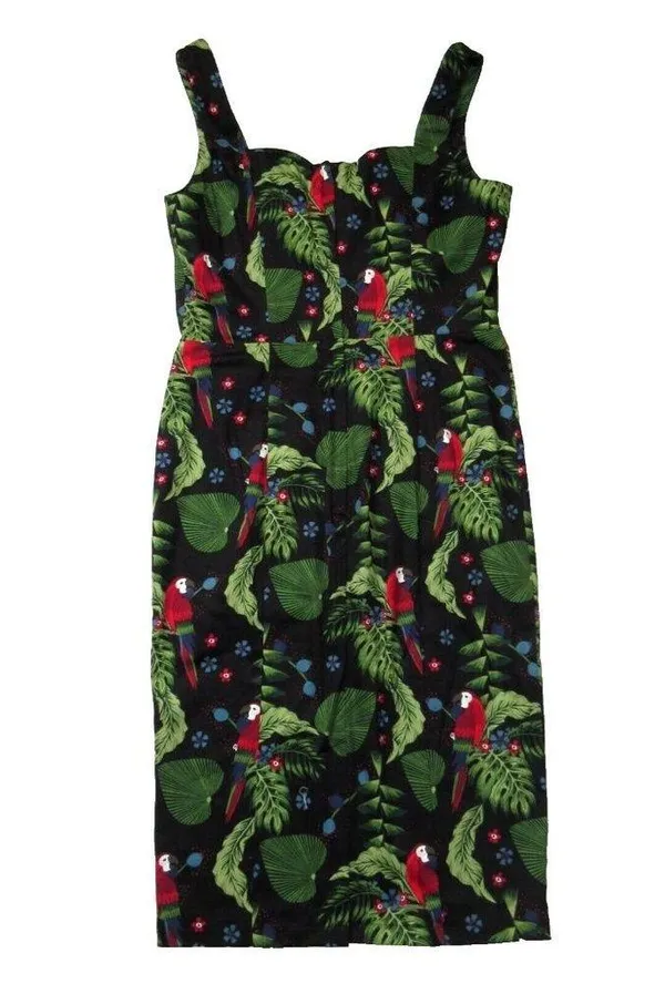 NWT Collectif Anita parrot Paradise in Black Cotton Pencil Dress L / US 10 - Image 6