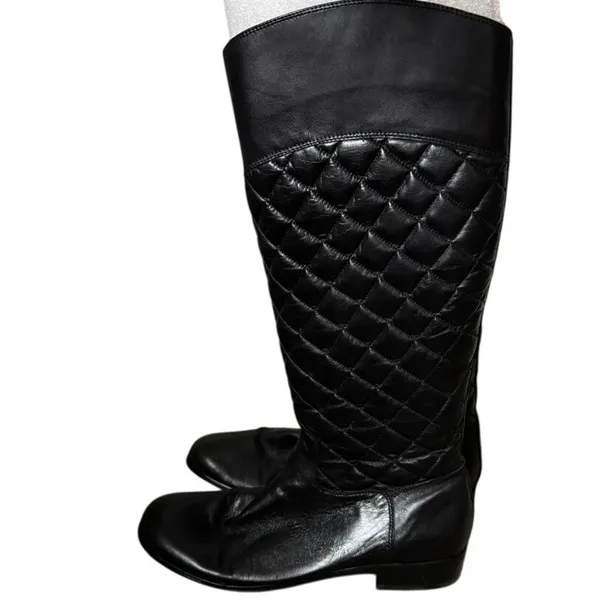 Corso Como Santona Quilted Riding Boots Sz 8 Black Leather‎ Zip Up Knee High - Image 2