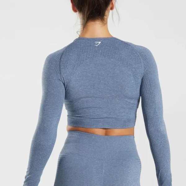 Gymshark Vital Seamless 2.0 Blue Long Sleeve Crop Top - Image 2