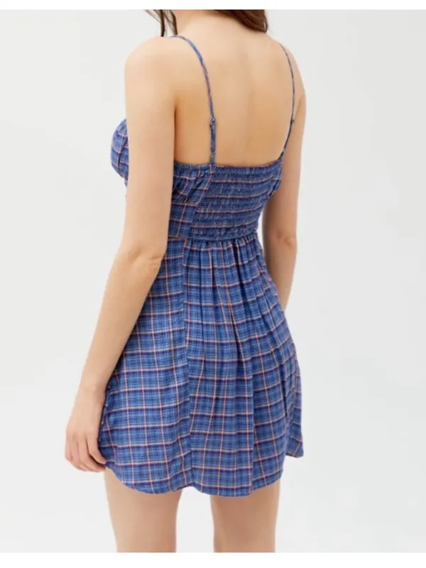 $69 Urban Outfitters Kamaryn Tie Front Plaid Mini Dress NWOT in Blue S - Image 5
