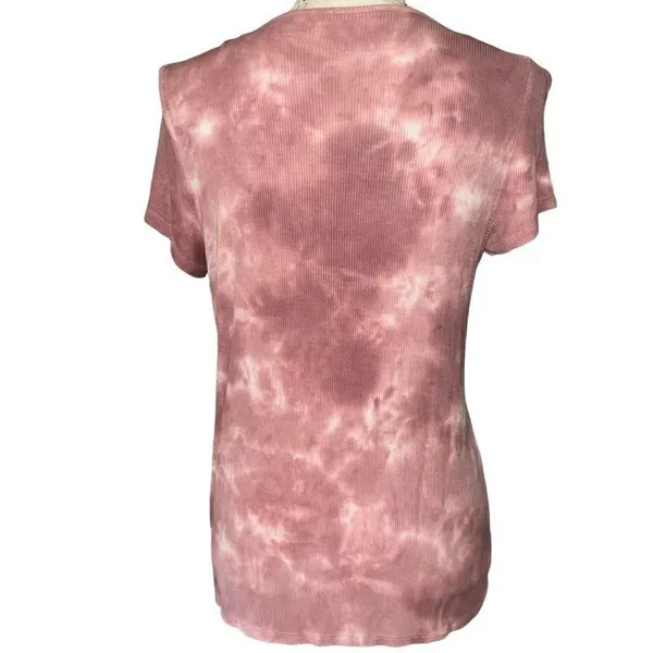 American Eagle Soft & Sexy Rib Tie Dye Lattice V-Neck Top Mauve Pink Medium - Image 3