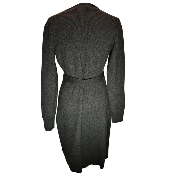 Abercrombie & Fitch Ribbed Knit Wrap Belted Midi Sweater Dress char Grey Large - Image 3