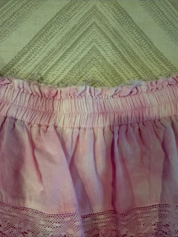 LoveShackFancy Pink White Tie Dye Lace Tiered Mini Skirt Size Medium - Image 3