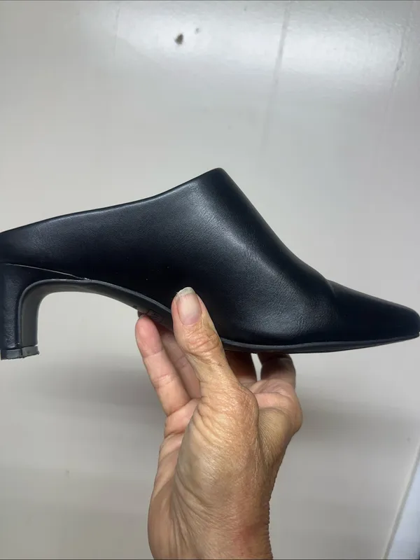 Women's Black Slip-On Leather Heels Mule - Image 4