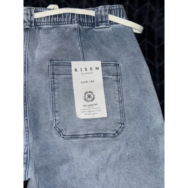 Risen Blue Denim Utility Pocket High‎ Rise Wide Leg Elastic Waistband Size 1XL - Image 6