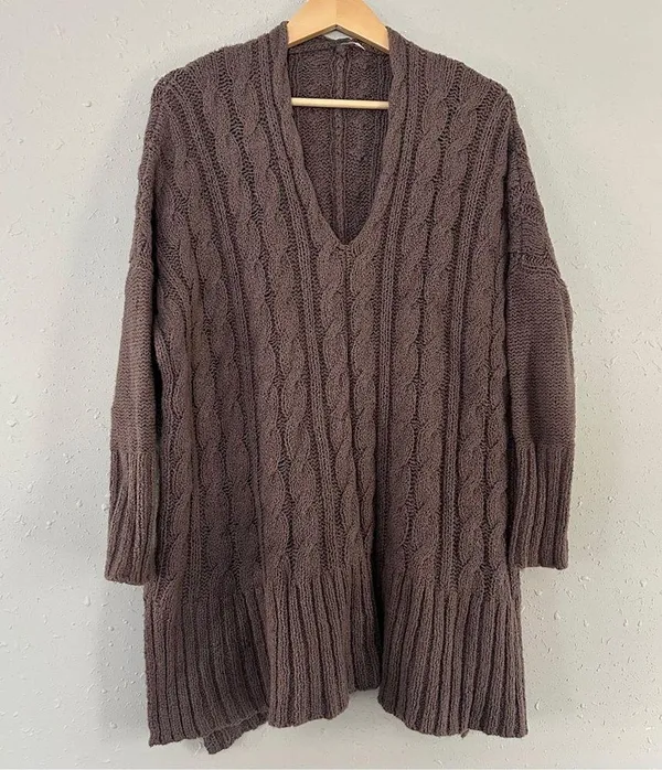 Free People Mushroom Oversized Sweater Brown Tan Casual Comfy Winter Neutral - Image 2