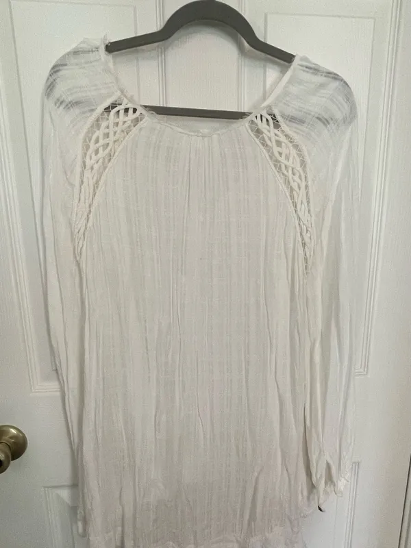 Free People Ivory V-Neck Button Front Lace Peasant Blouse - Image 5
