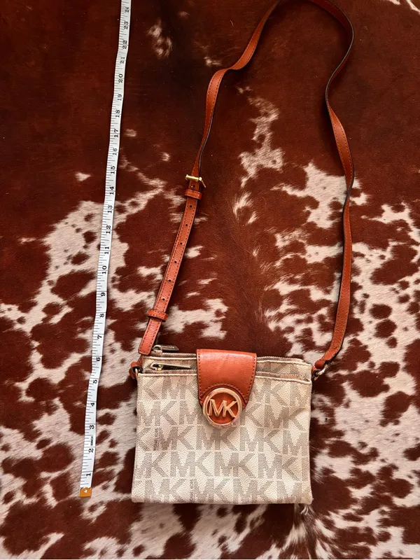 Michael Kors Brown/Beige Crossbody Bag with Signature MK Print‎ - Image 2