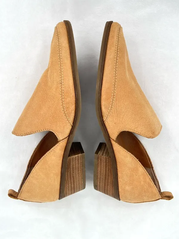 Lucky Brand Mahzam Camel Tan Leather Cutout Pointed Toe Stacked Heel Booties 9M - Image 3
