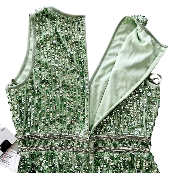 Mac Duggal Sage Green Full Bead Sequin Midi Dress Size 6 NEW #93606 Wedding Prom - Image 11