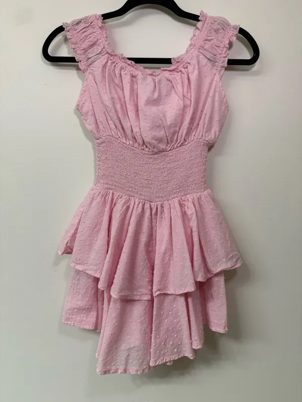 WHITE FOX BOUTIQUE Light Pink Ruffled Smocked Tiered Romper Size XSmall - Image 2