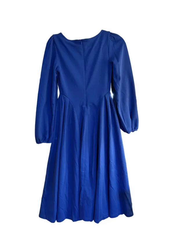NEW Blue Modest Long Sleeve Midi Dress S - Image 2