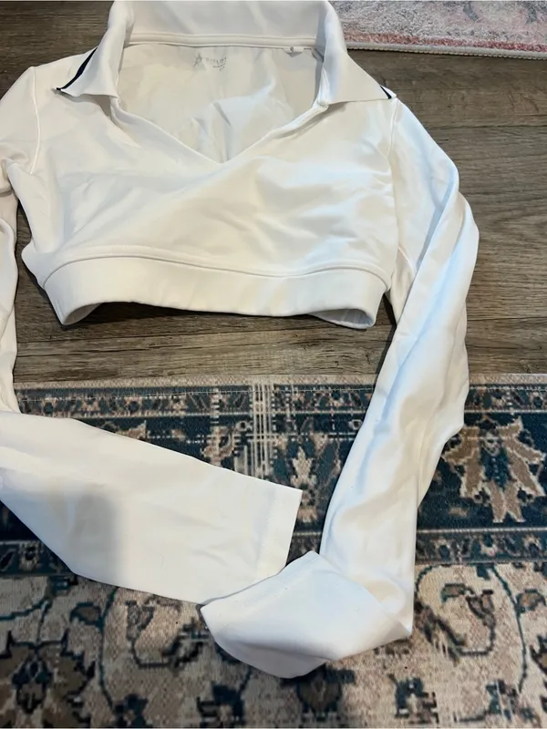 Aerie Cropped White Long-Sleeve Polo Top - Image 5