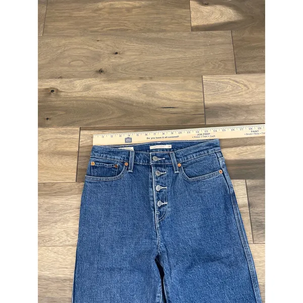 Levi’s Premium Wedgie Straight Cropped High Rise Button Fly Raw Hem Cotton Denim - Image 3