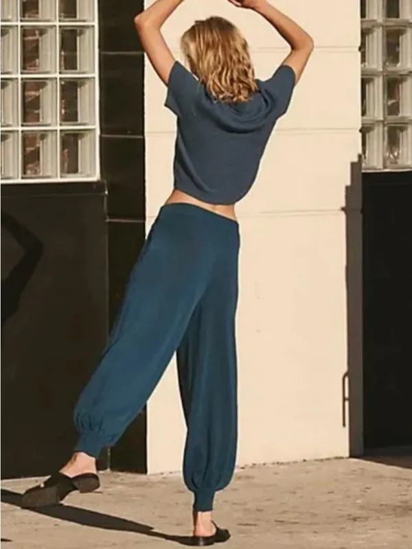 Free People Beach Nolan Sweater Co-ord Teal Harem-Style Knit Joggers‎ size small - Image 2