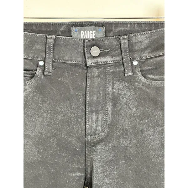 Paige Coated Flare Jeans Women Size 24 Black Cropped High Rise Denim - Image 3
