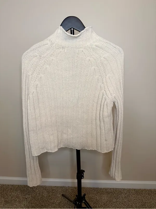 American Eagle‎ Knit Cream Ribbed Mockneck Sweater-S - Image 3